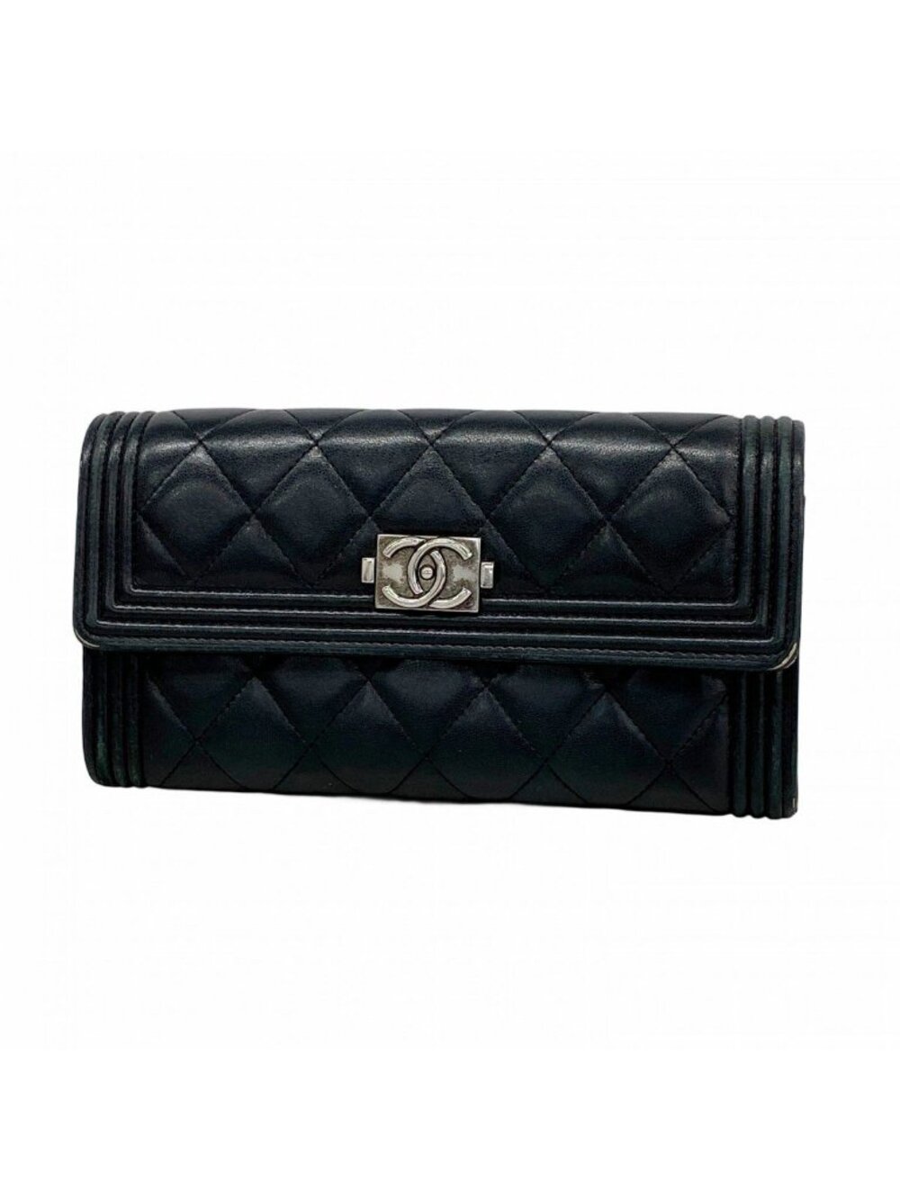 Chanel Wallet Boy Lambskin Black Silver